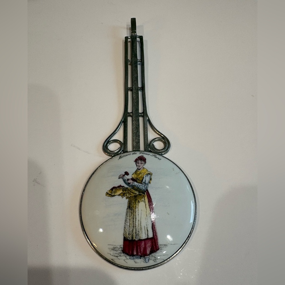 Vintage Clock Pendulum in Pewter & Porcelain Etain 94 Made in France